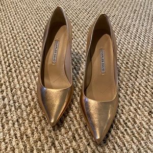 Charles David gold leather stilettos